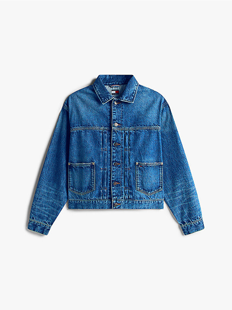 Erkek Pleated Trucker Denim Ceket Lacivert DM0DM219691BK