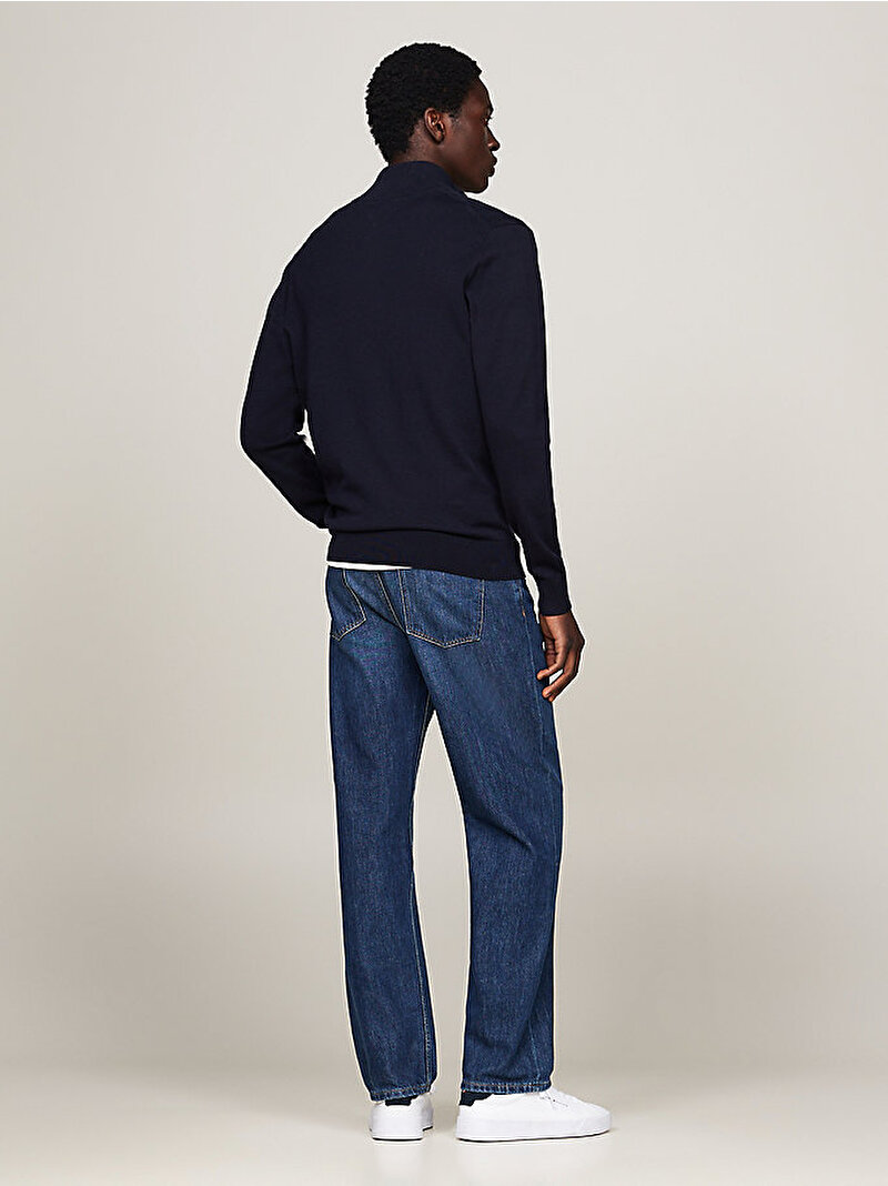 Erkek Essential Cotton Zip Kazak Lacivert MW0MW36517DW5