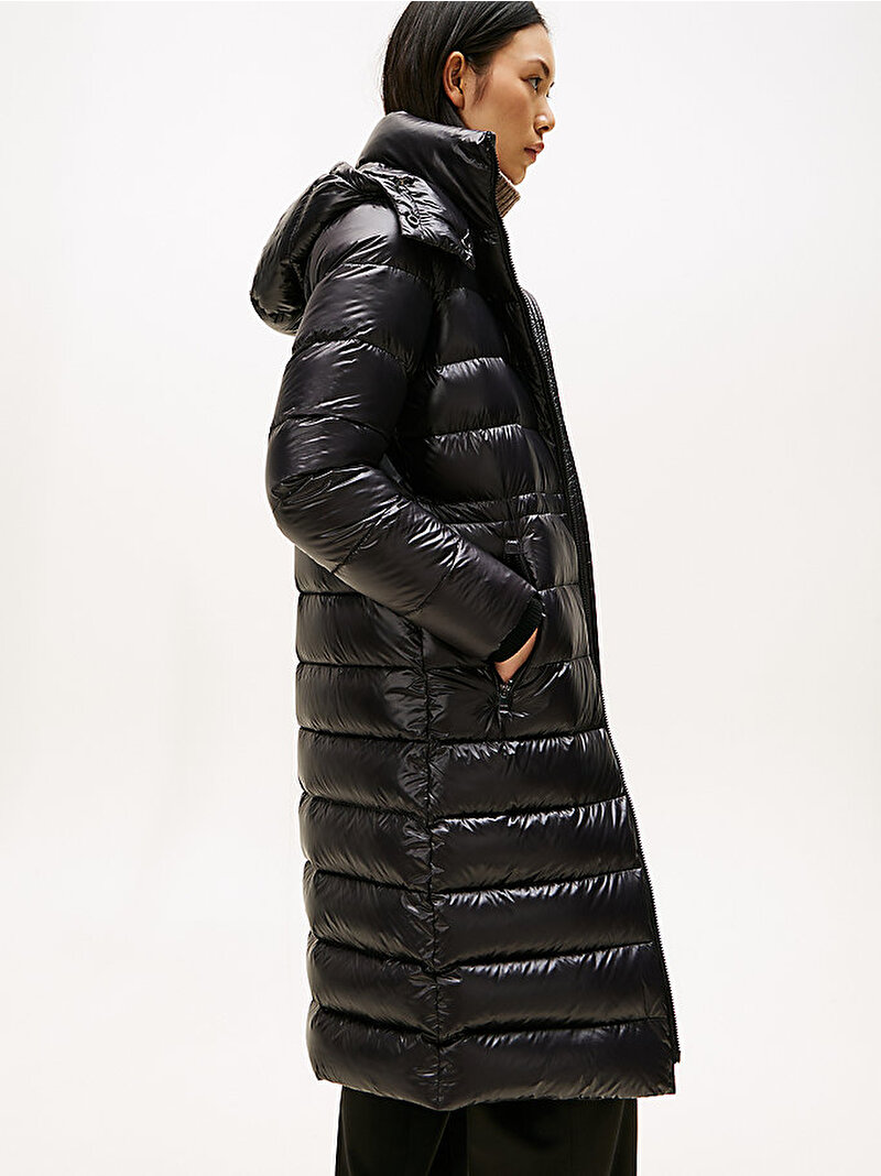 Kadın Gloss Down Waist Puffer Mont Siyah WW0WW47356BDS