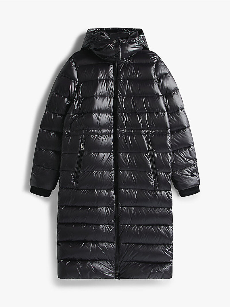 Kadın Gloss Down Waist Puffer Mont Siyah WW0WW47356BDS