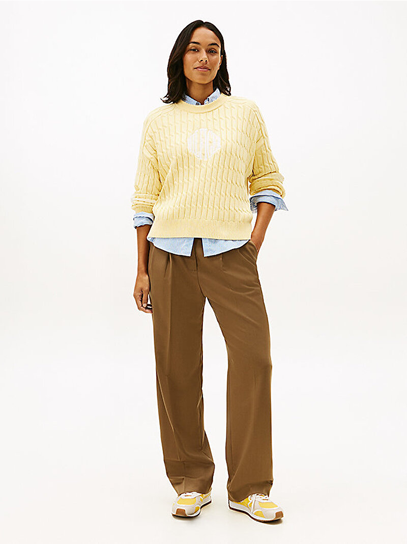 Kadın Textured Graphic Kazak Sarı WW0WW47633ZGI