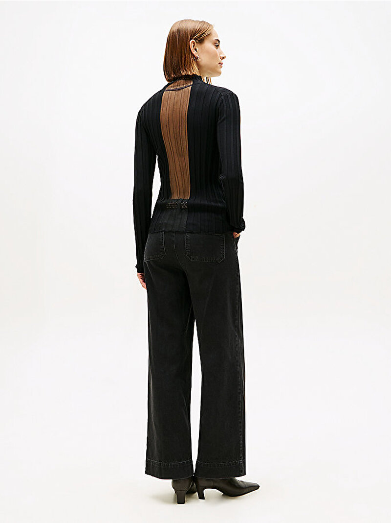 Kadın Festive Mock Neck Kazak Siyah WW0WW47676BDS