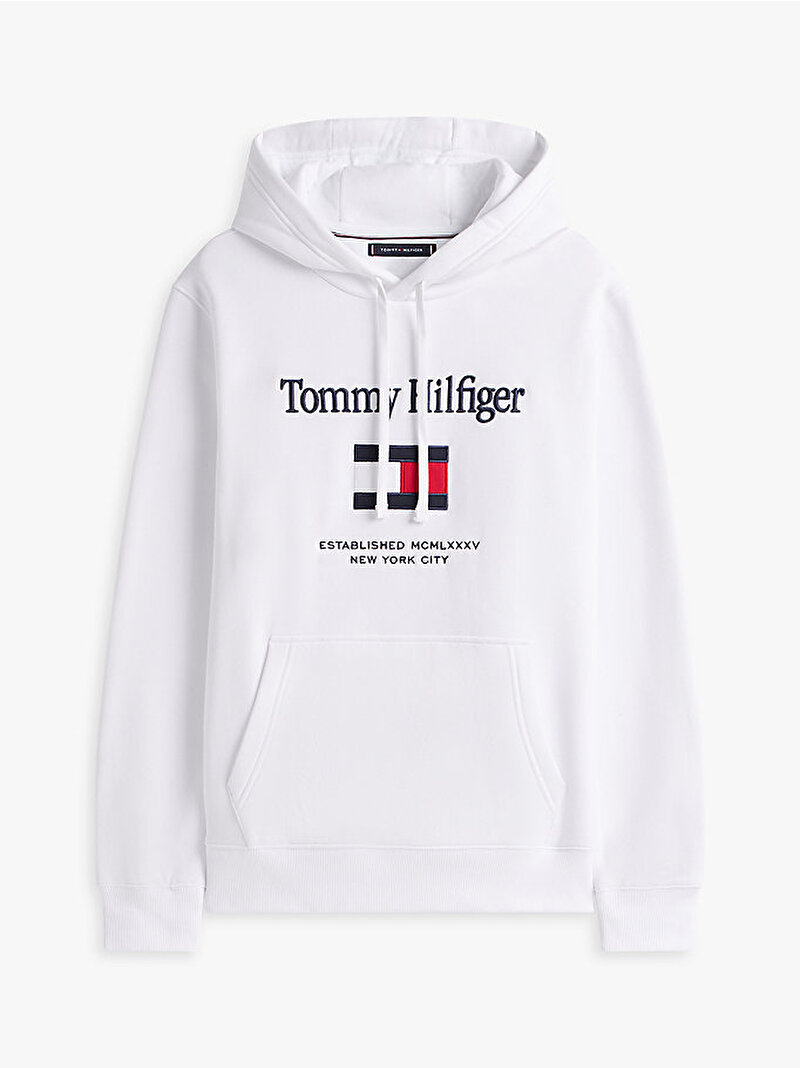 Erkek Tommy Embro Flag Sweatshirt Beyaz  MW0MW42735YBR