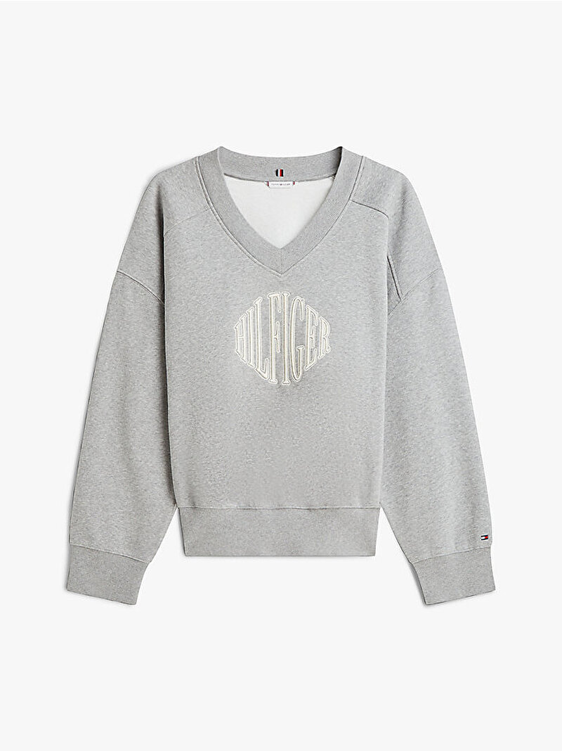 Kadın Varsity V-nk Fleece Sweatshirt Gri WW0WW47848P61