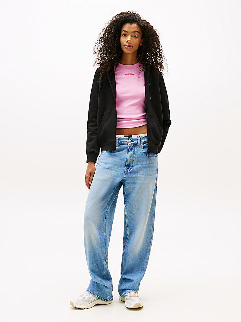 Kadın TJW Regular Flag Zip Sweatshirt Siyah DW0DW19729BDS