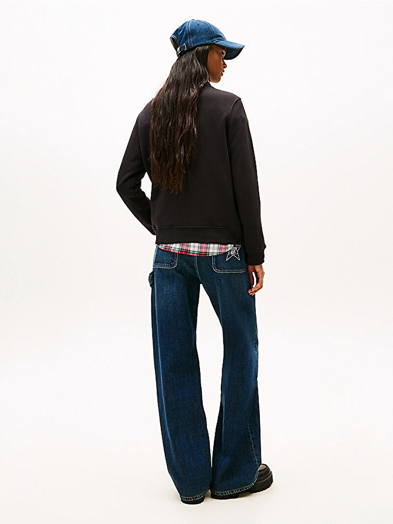 Kadın TJW Regular Flag Crew Sweatshirt Siyah DW0DW22564BDS