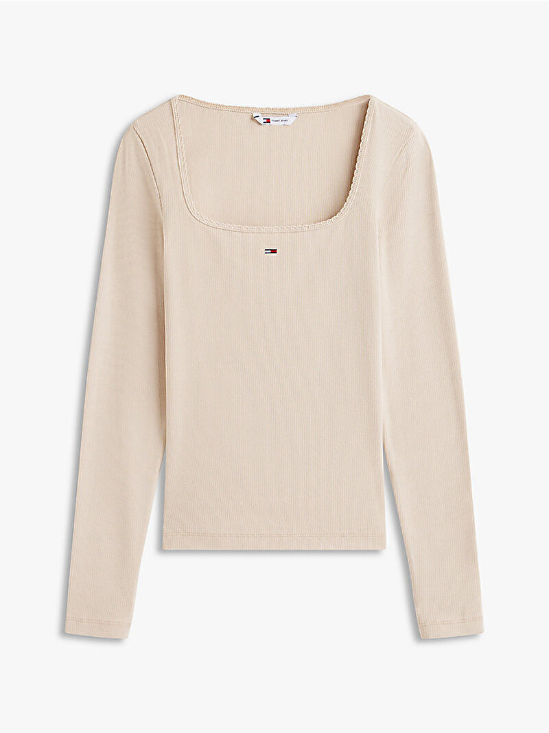 Kadın TJW Slim Soft Rib T-shirt Bej DW0DW21836ABY