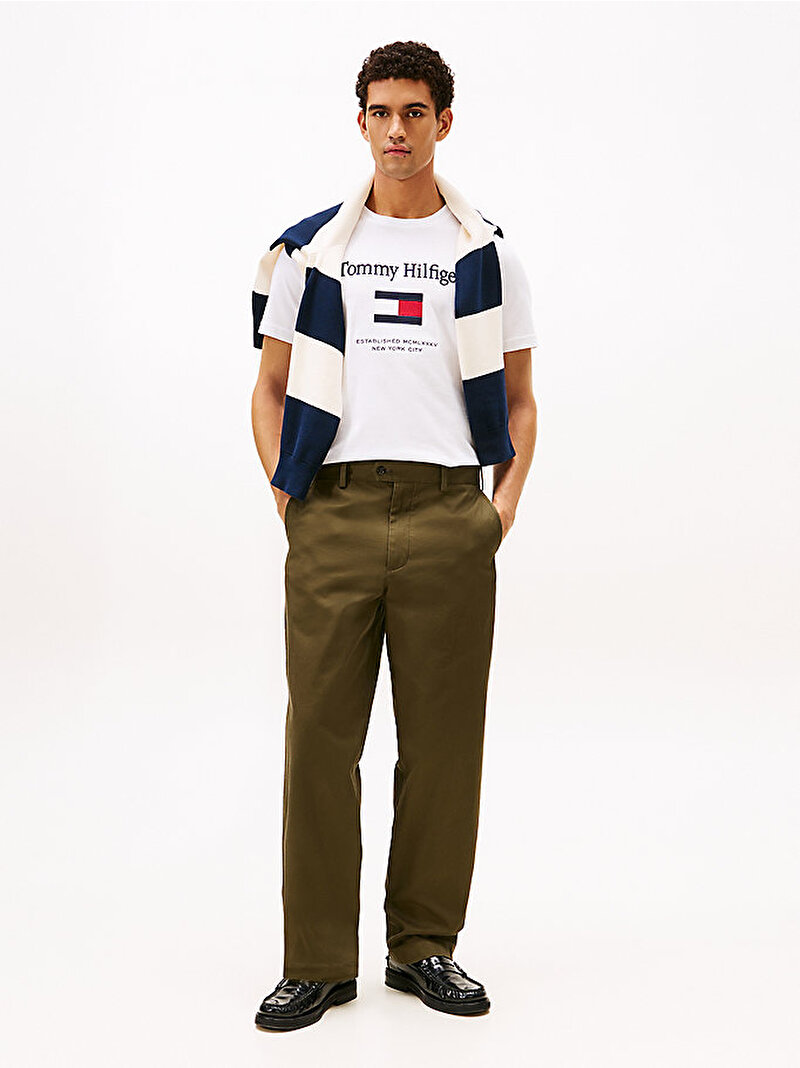 Erkek Tommy Embro Flag T-shirt Beyaz MW0MW42736YBR