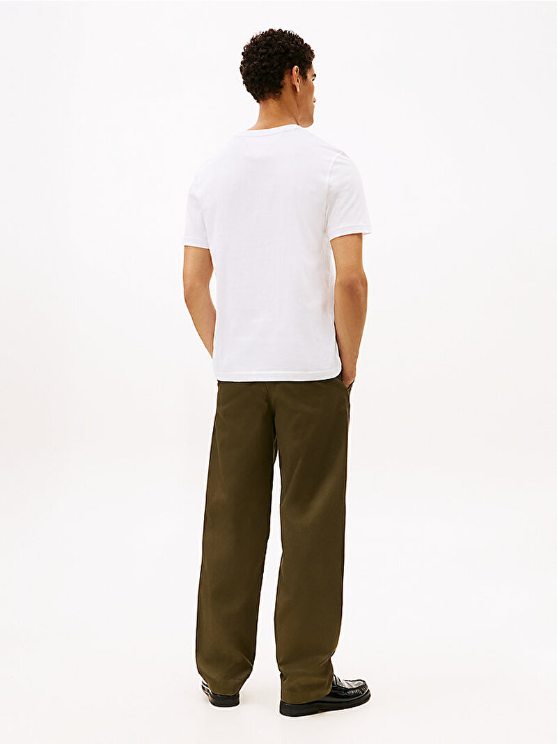 Erkek Tommy Embro Flag T-shirt Beyaz MW0MW42736YBR