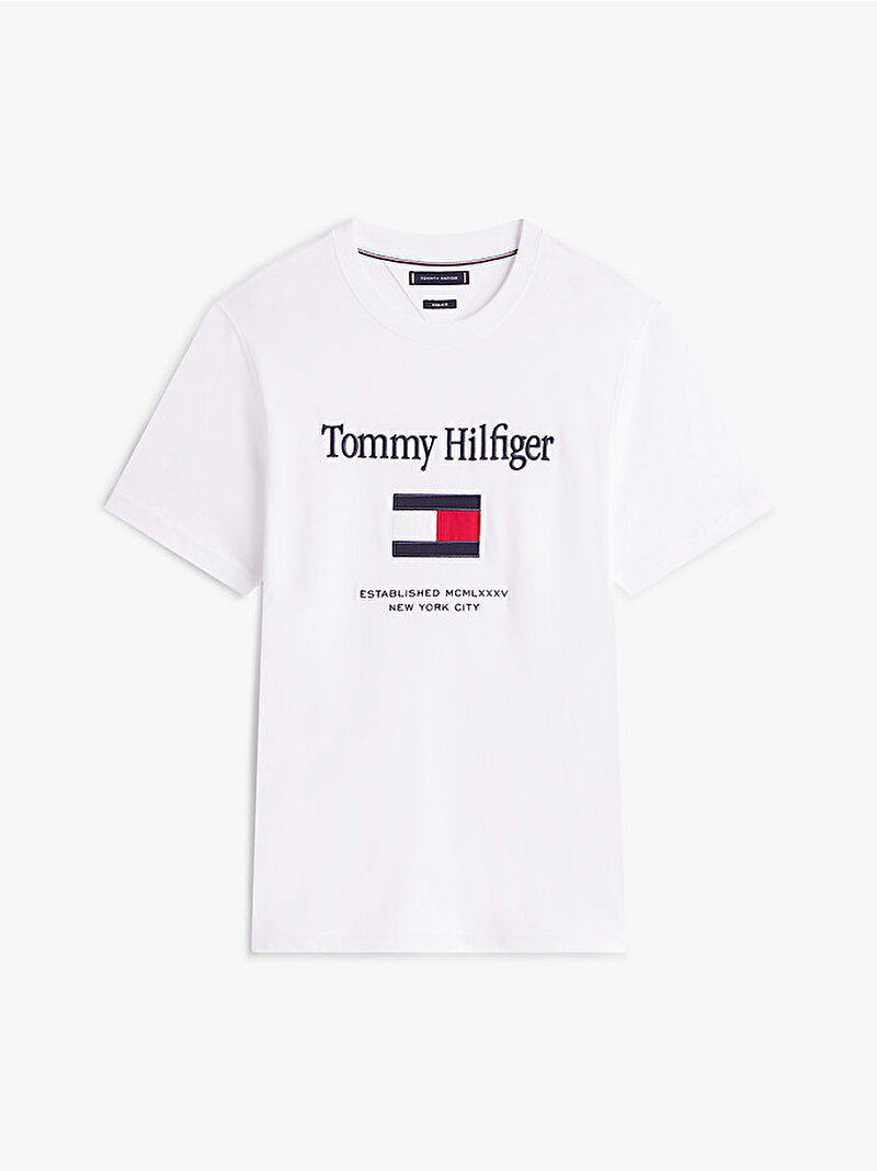 Erkek Tommy Embro Flag T-shirt Beyaz MW0MW42736YBR