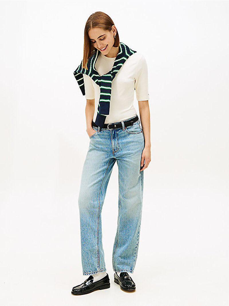 Kadın Slim Rib C-neck T-shirt Beyaz WW0WW47308AEF