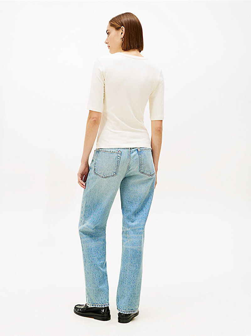 Kadın Slim Rib C-neck T-shirt Beyaz WW0WW47308AEF