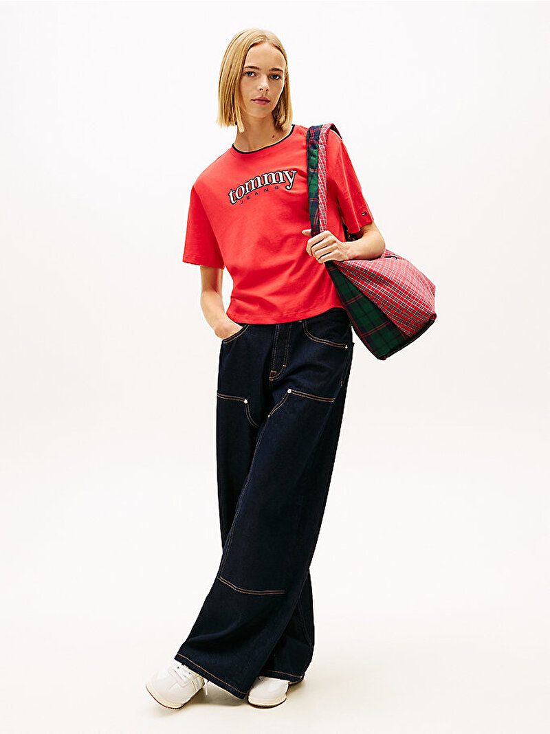 Kadın TJW Boxy Tommy Applique T-shirt Kırmızı DW0DW22563XK3