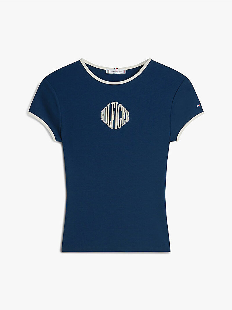 Kadın Varsity Slim Ringer T-shirt Lacivert WW0WW47881C1G