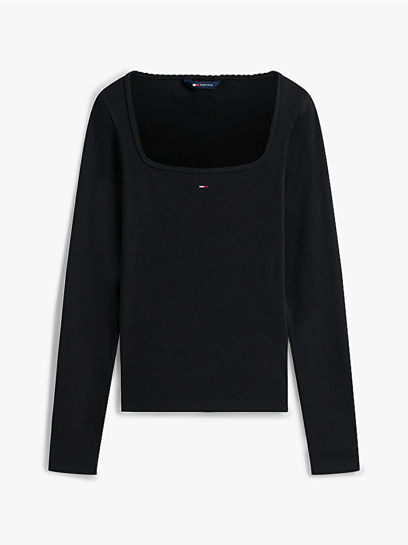 Kadın TJW Slim Soft Rib T-shirt Siyah DW0DW21836BDS