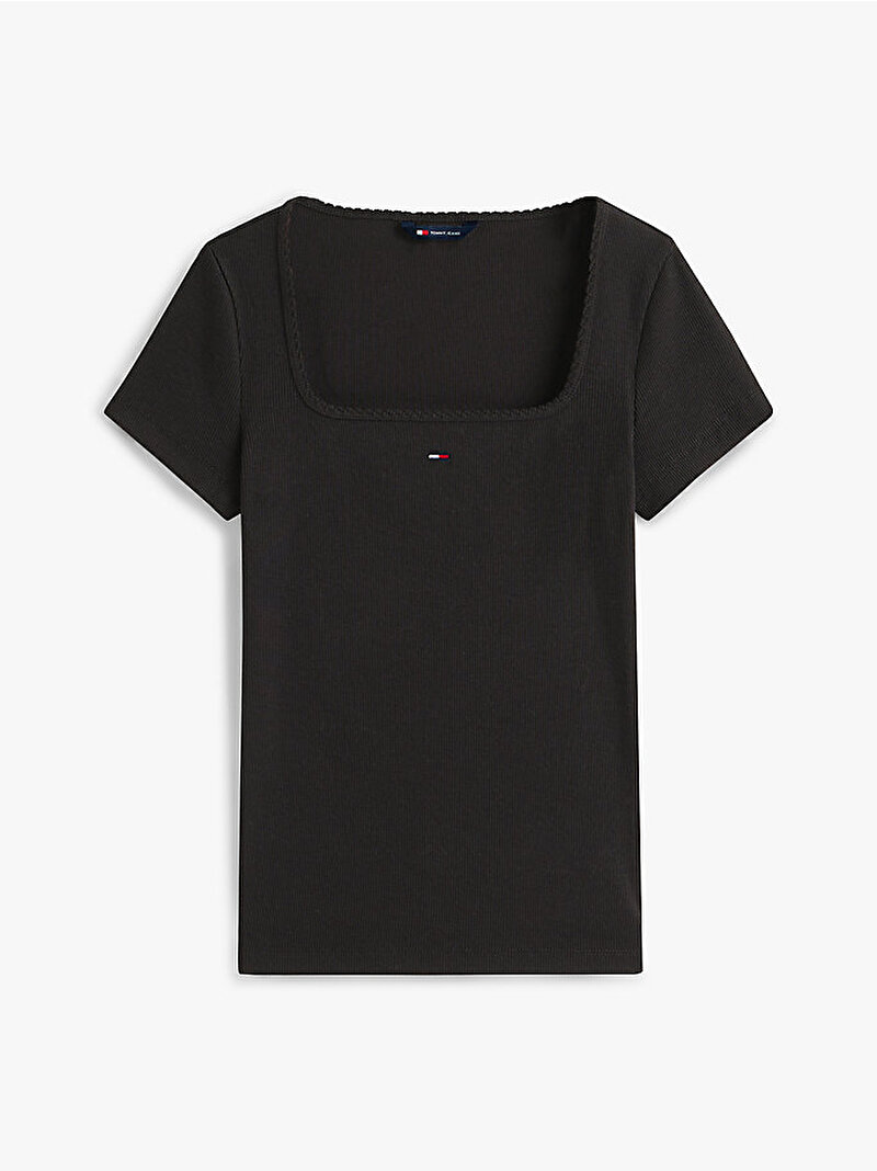 Kadın TJW Slim Soft Rib T-shirt Siyah DW0DW21837BDS