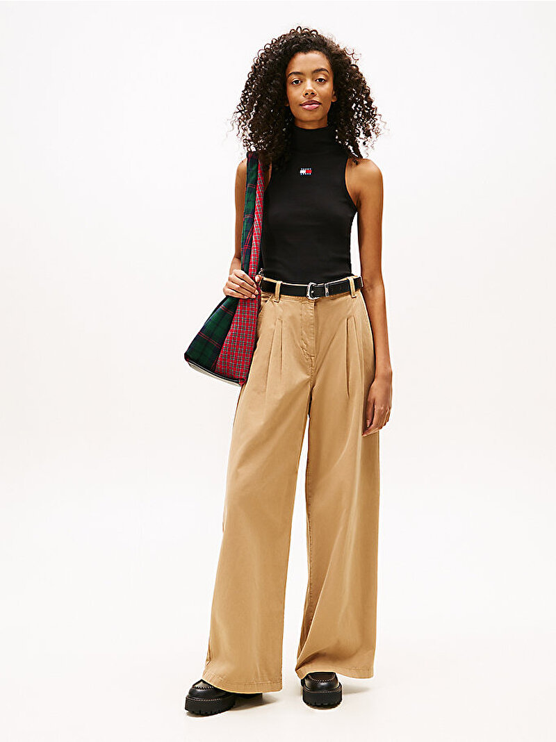 Kadın TJW Slim Badge Rib T-shirt Siyah DW0DW21840BDS