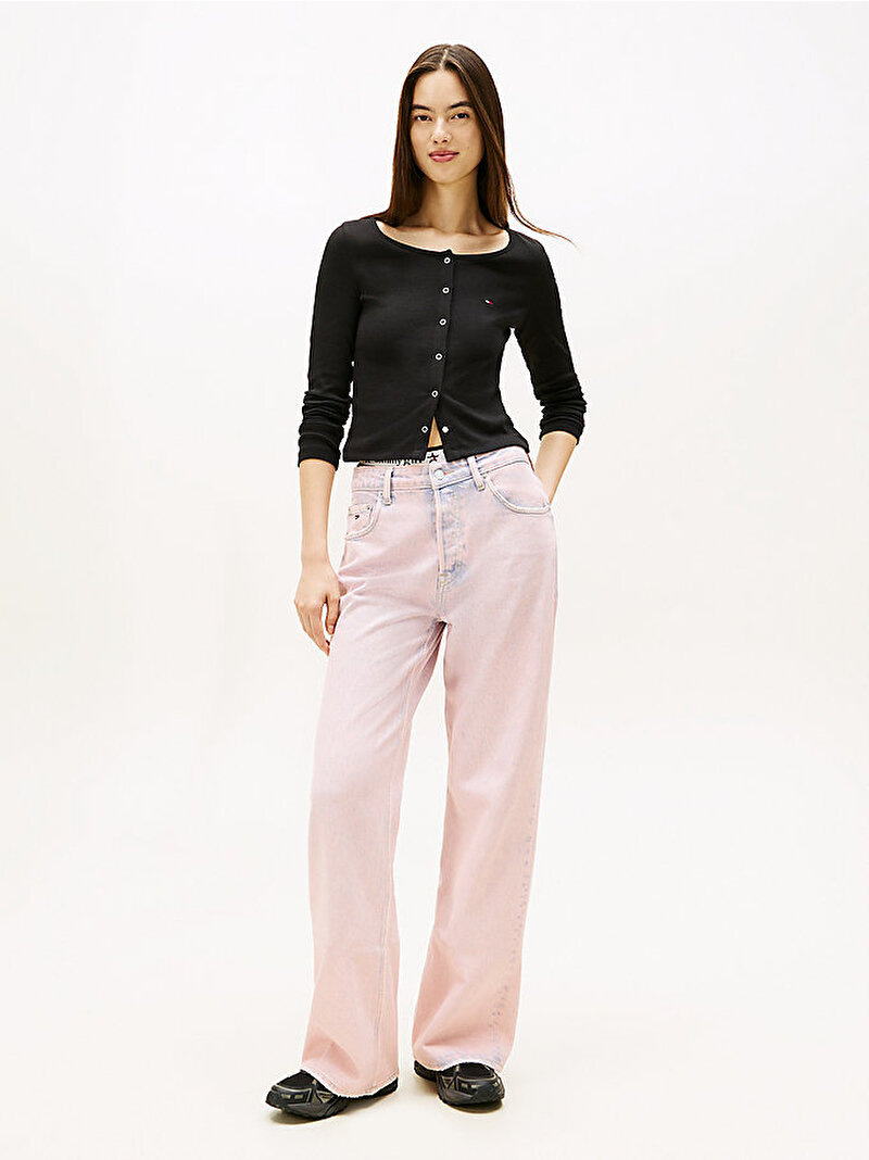 Kadın TJW Slim Rib Snap T-shirt Siyah DW0DW22479BDS