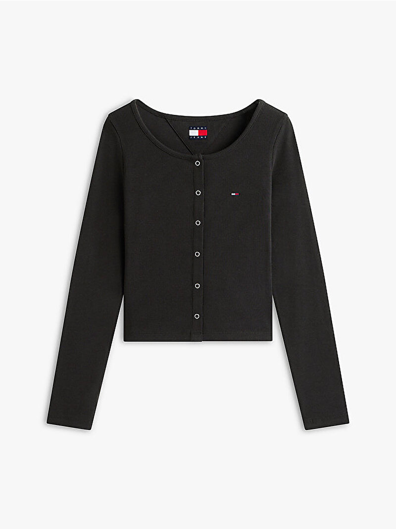 Kadın TJW Slim Rib Snap T-shirt Siyah DW0DW22479BDS