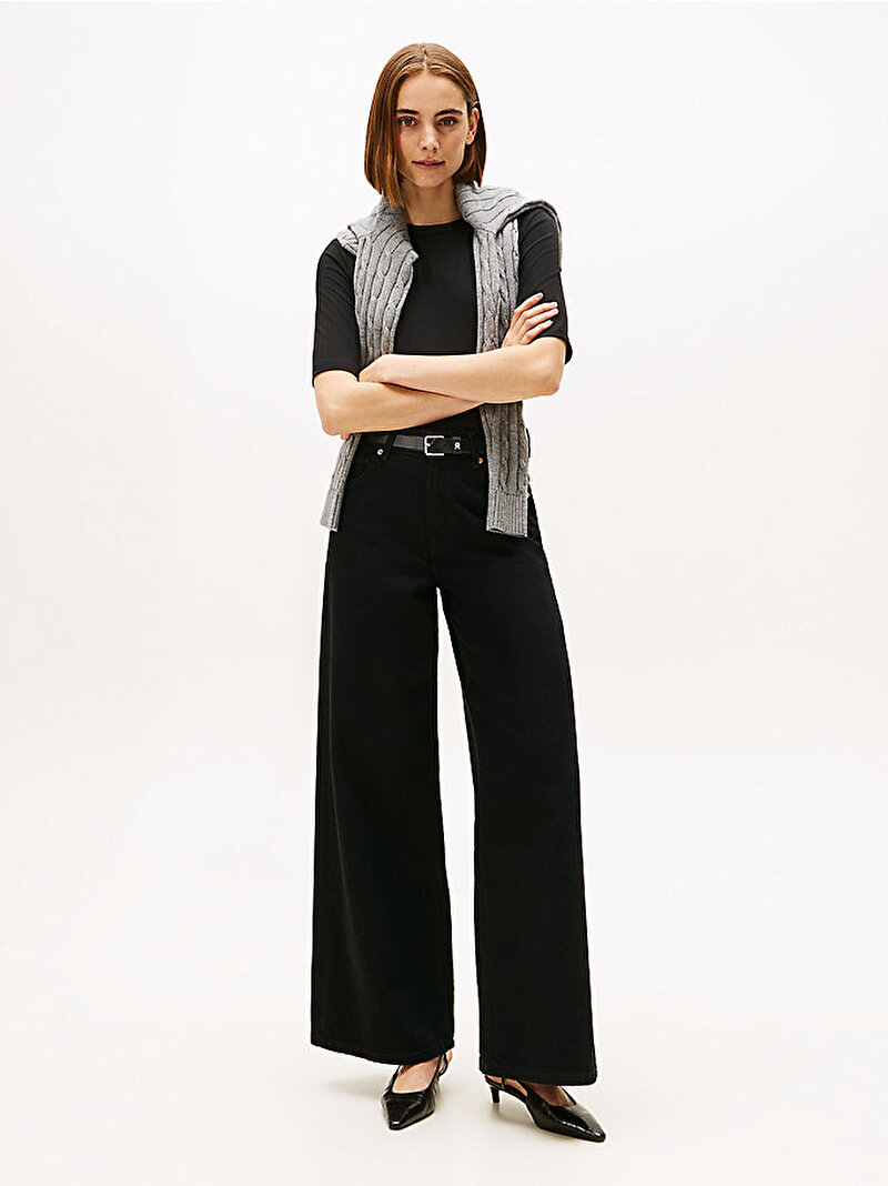 Kadın Slim Rib C-neck T-shirt Siyah WW0WW47308BDS