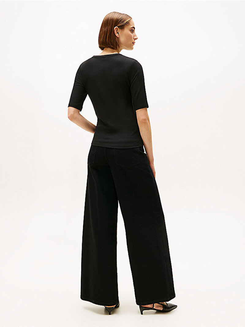 Kadın Slim Rib C-neck T-shirt Siyah WW0WW47308BDS