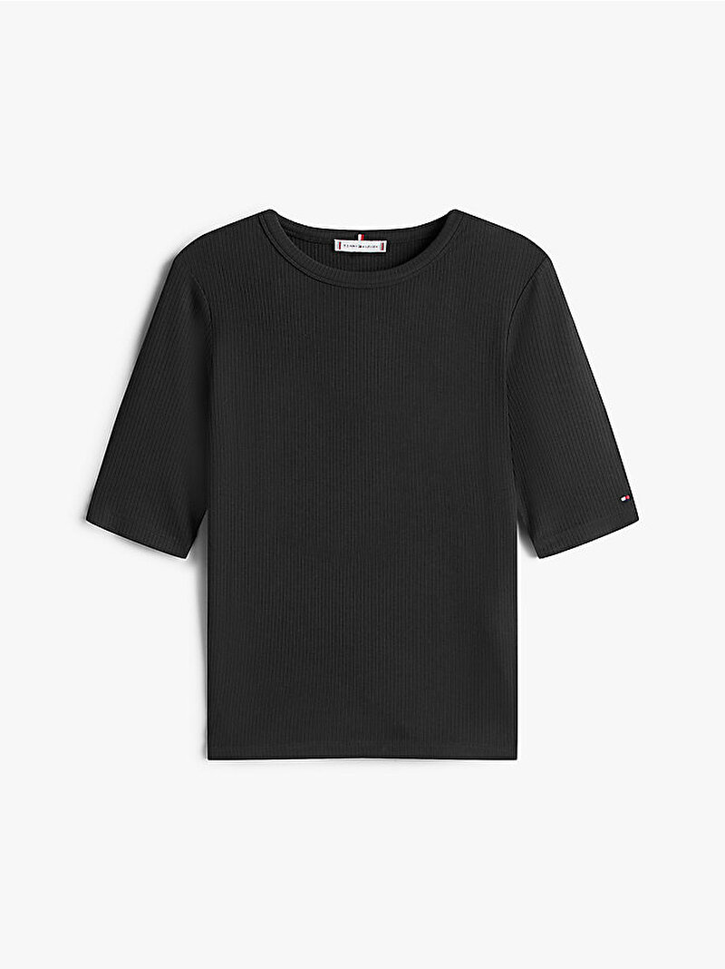 Kadın Slim Rib C-neck T-shirt Siyah WW0WW47308BDS