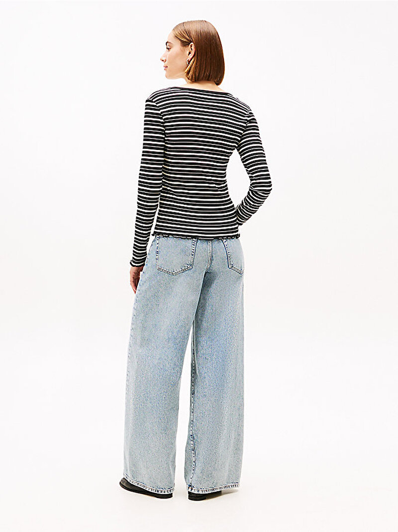 Kadın Fine Rib Scoop Neck T-shirt Siyah WW0WW478140AT