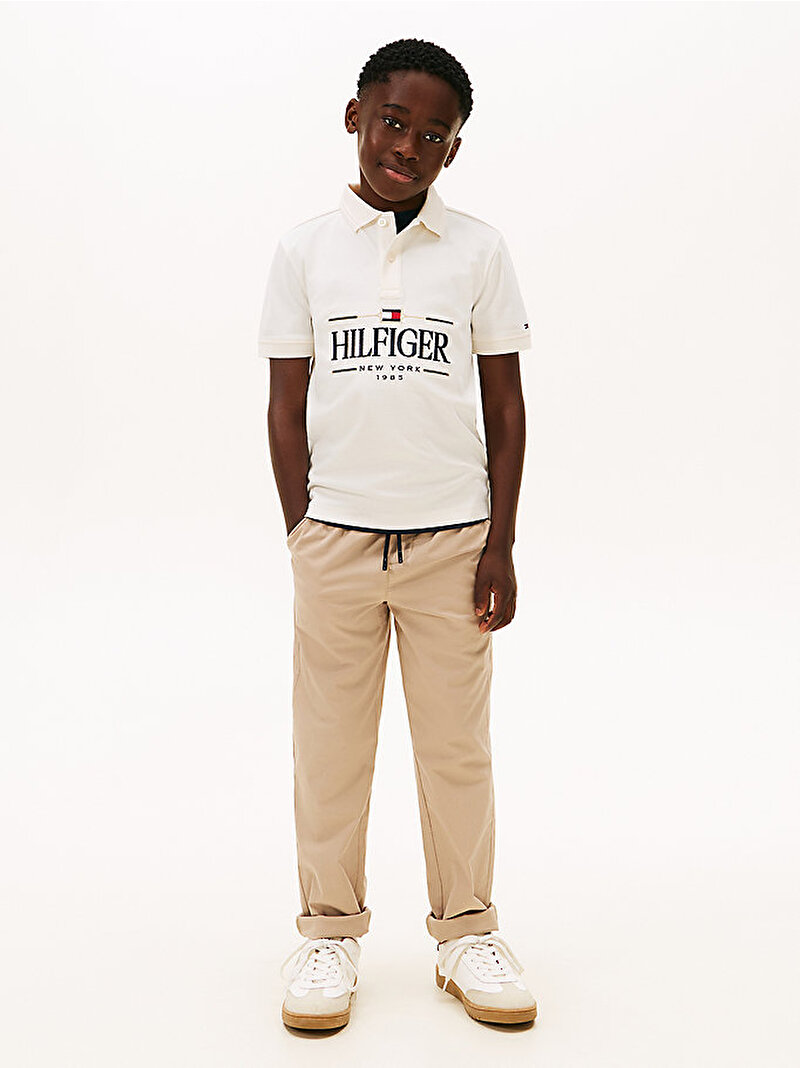 Erkek Çocuk Tommy Icons Interlock Polo T-shirt Beyaz KB0KB10359YBH