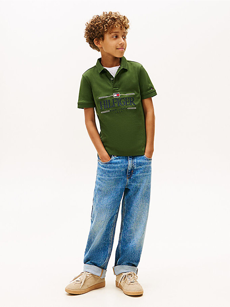 Erkek Çocuk Tommy Icons Interlock Polo T-shirt Yeşil KB0KB10359L01