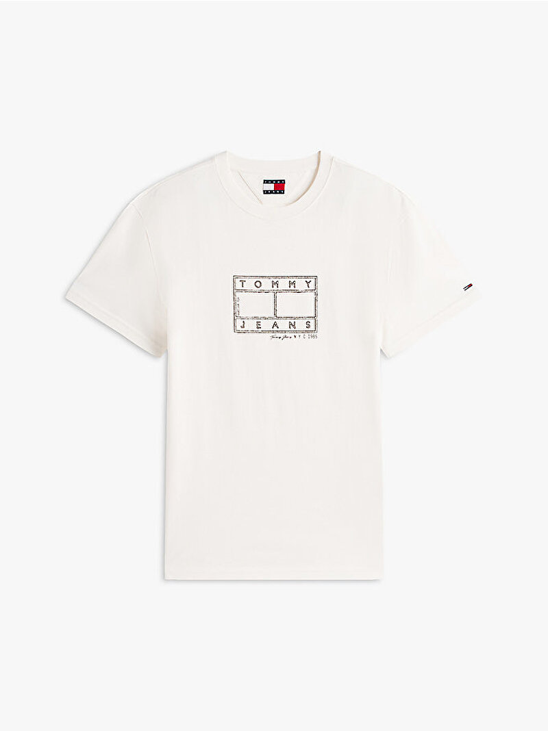 Erkek TJM Ragular Center Flag T-shirt Beyaz DM0DM22317YBH