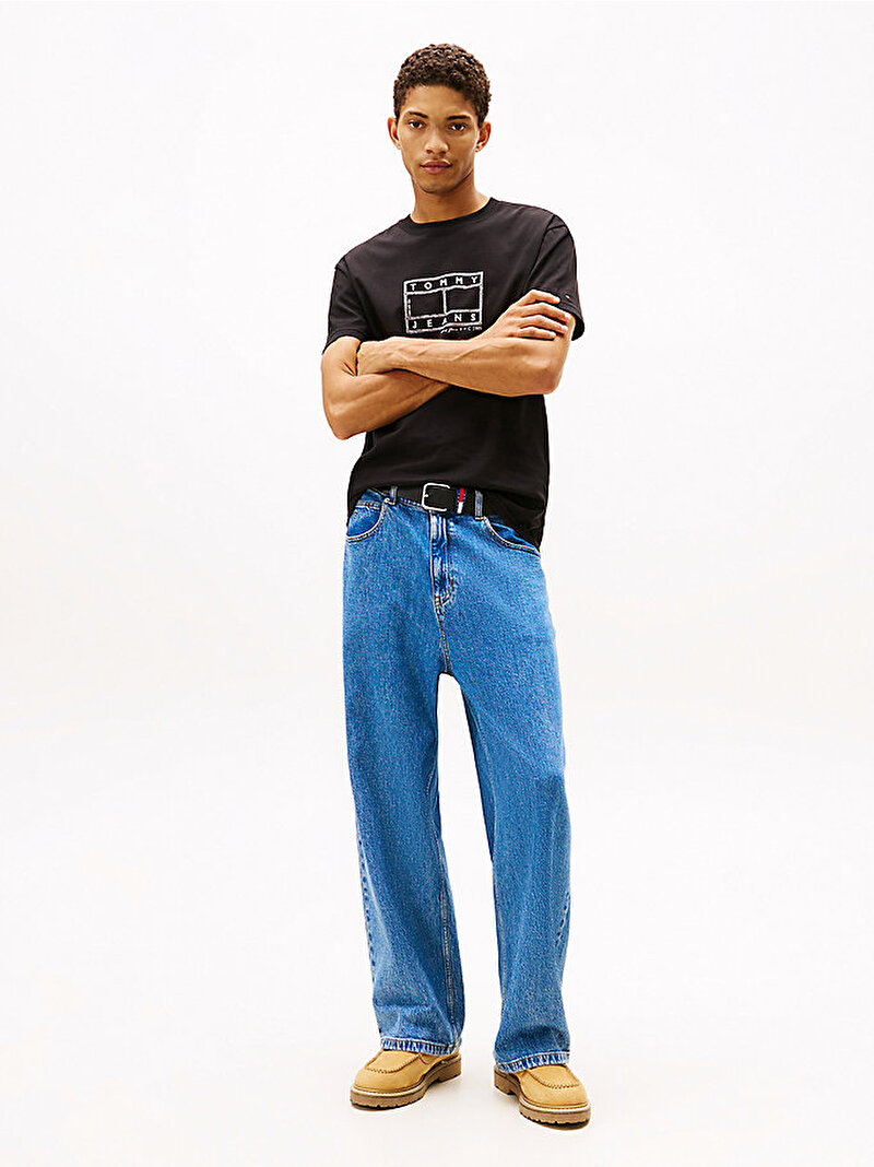 Erkek TJM Ragular Center Flag T-shirt Siyah DM0DM22317BDS