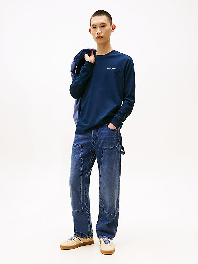 Erkek TJM Slim Chest Linear T-shirt Lacivert DM0DM21594C1G