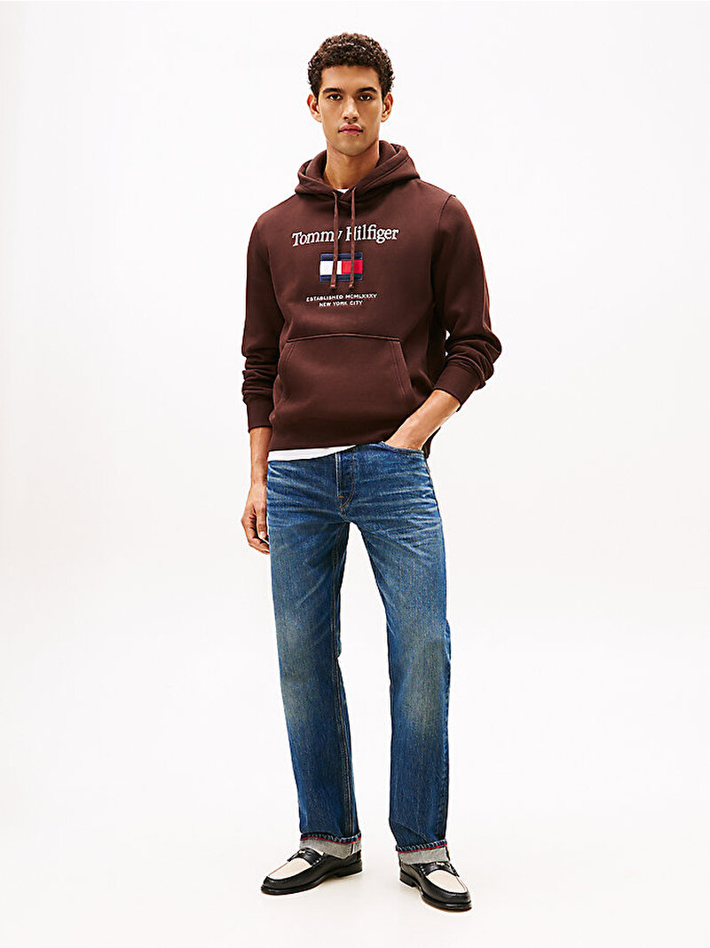 Erkek Tommy Embro Flag Hoodie Kahverengi MW0MW42735HJT