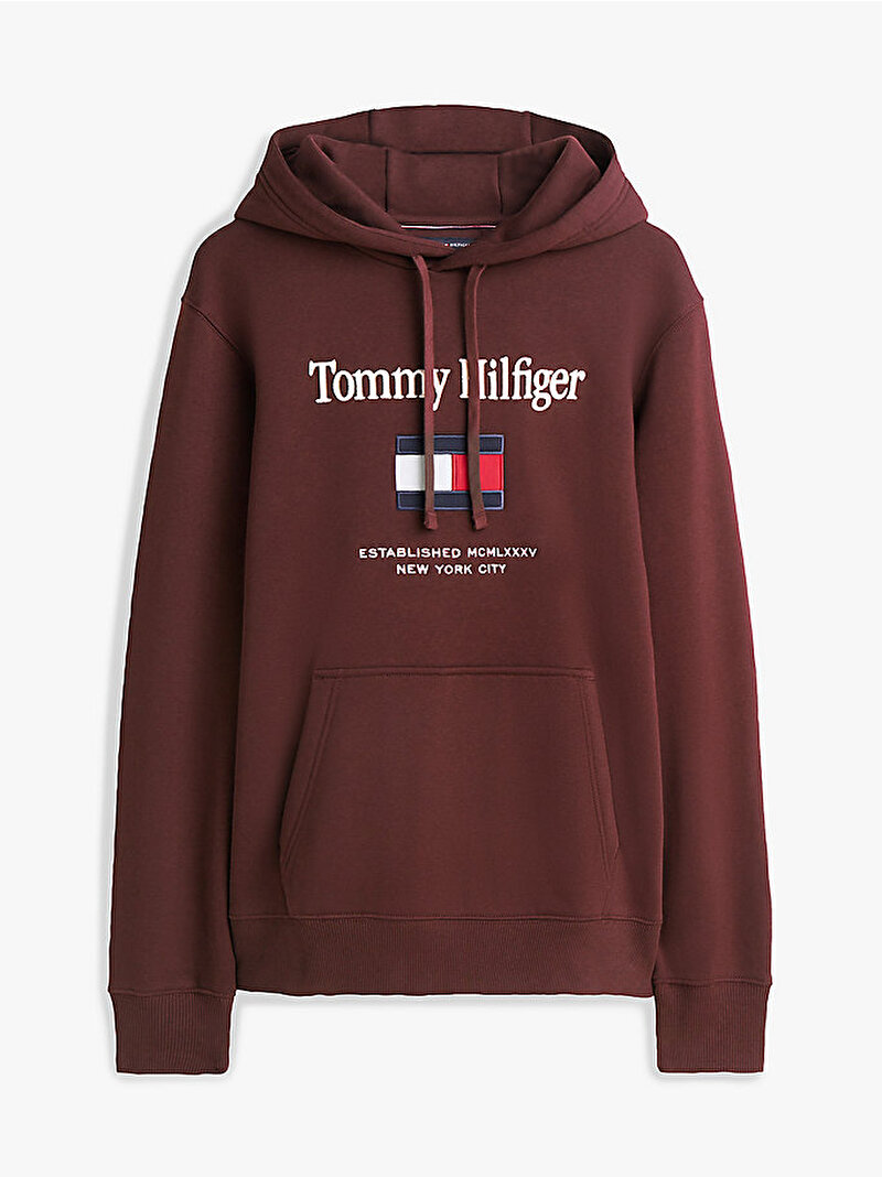 Erkek Tommy Embro Flag Hoodie Kahverengi MW0MW42735HJT