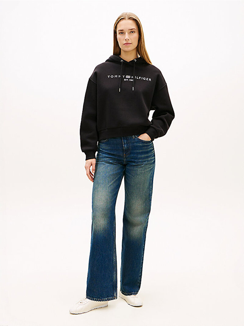 Kadın Corp Logo Modern Hoodie Siyah WW0WW47832BDS