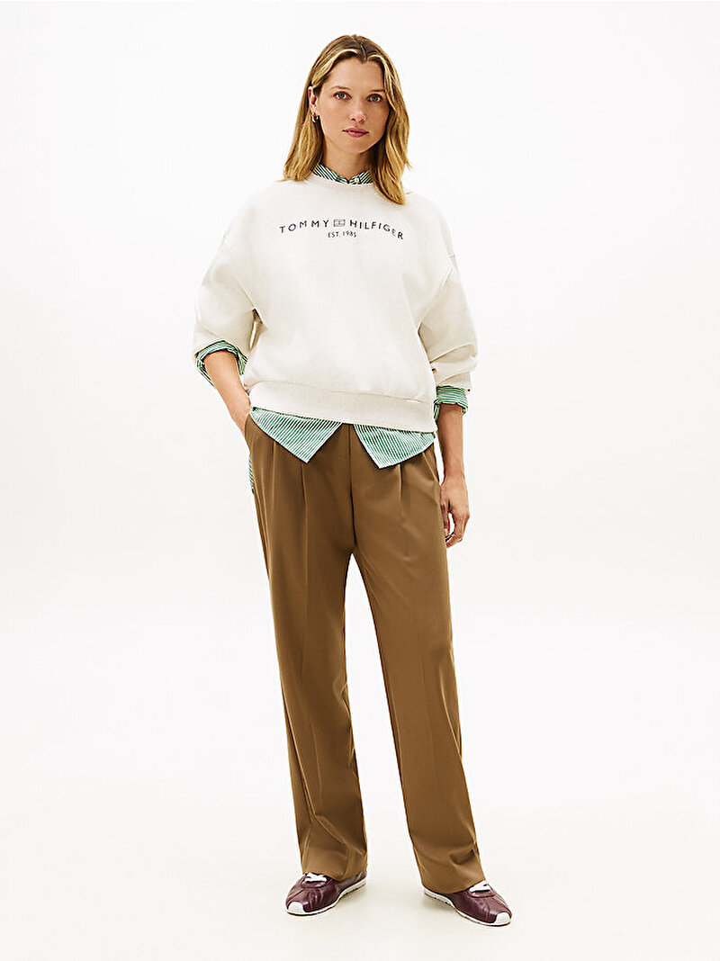 Kadın Corp Logo Modern Sweatshirt Ekru WW0WW478310K5