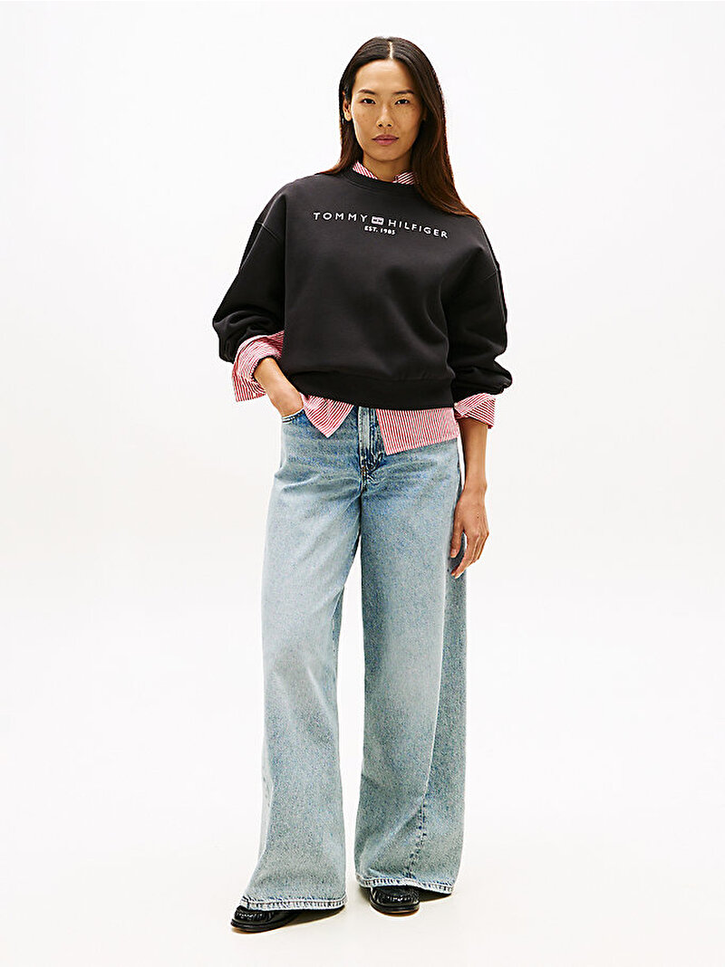 Kadın Corp Logo Modern Sweatshirt Siyah WW0WW47831BDS