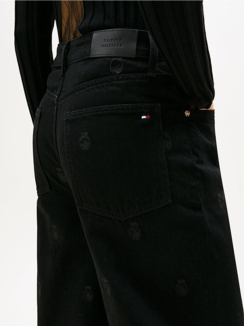 Kadın Denim Crest Black Jean Pantolon Siyah WW0WW486981BY
