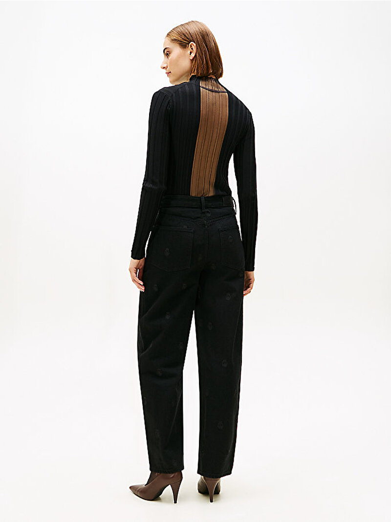 Kadın Denim Crest Black Jean Pantolon Siyah WW0WW486981BY