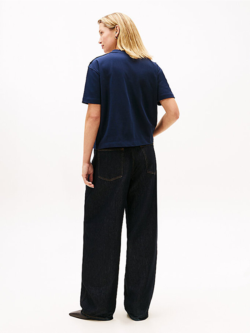 Kadın Gold Button Modern T-shirt Lacivert WW0WW47819C1G