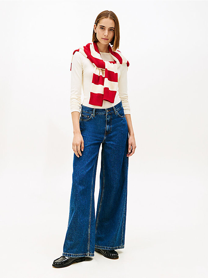 Kadın Slim Rib Boat T-shirt Beyaz WW0WW47309AEF