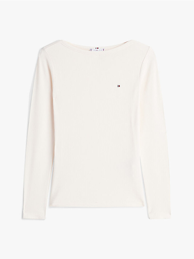 Kadın Slim Rib Boat T-shirt Beyaz WW0WW47309AEF