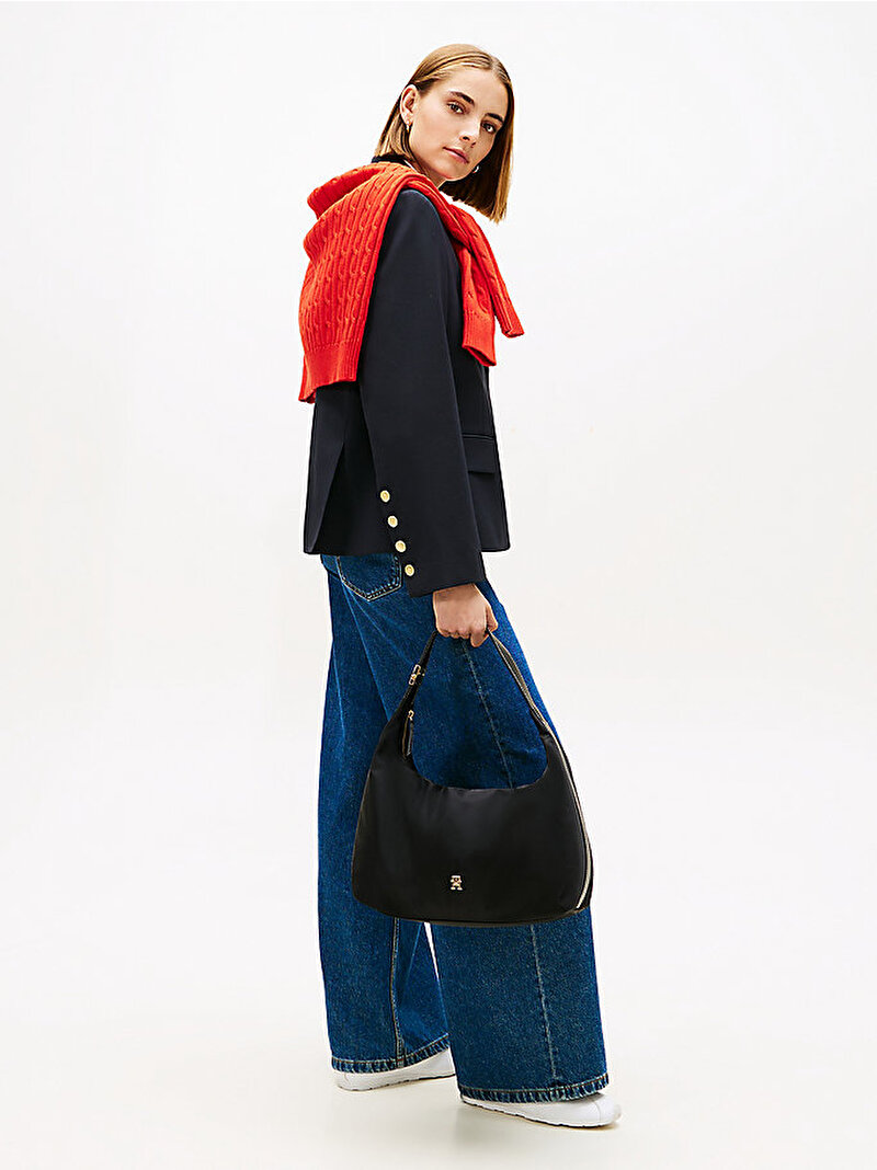 Kadın TH Go Hobo Naylon Omuz Çantası Siyah AW0AW18229BDS