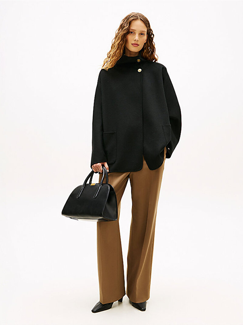 Kadın Wool Funnel Kaban Siyah WW0WW47758BDS