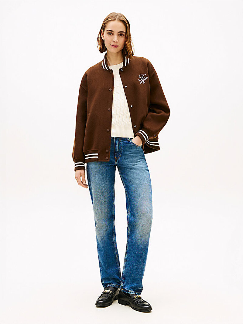 Kadın Wool Varsity Bomber Ceket Kahverengi WW0WW47760GV0