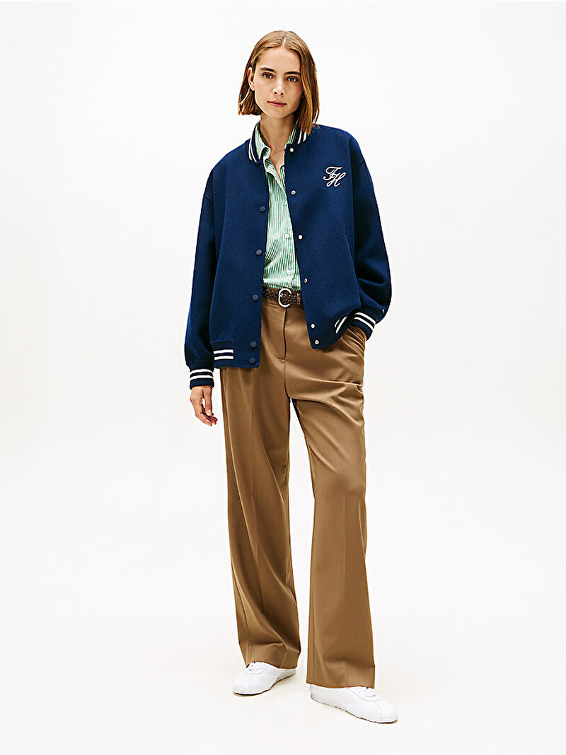 Kadın Wool Varsity Bomber Ceket Lacivert WW0WW47760C1G