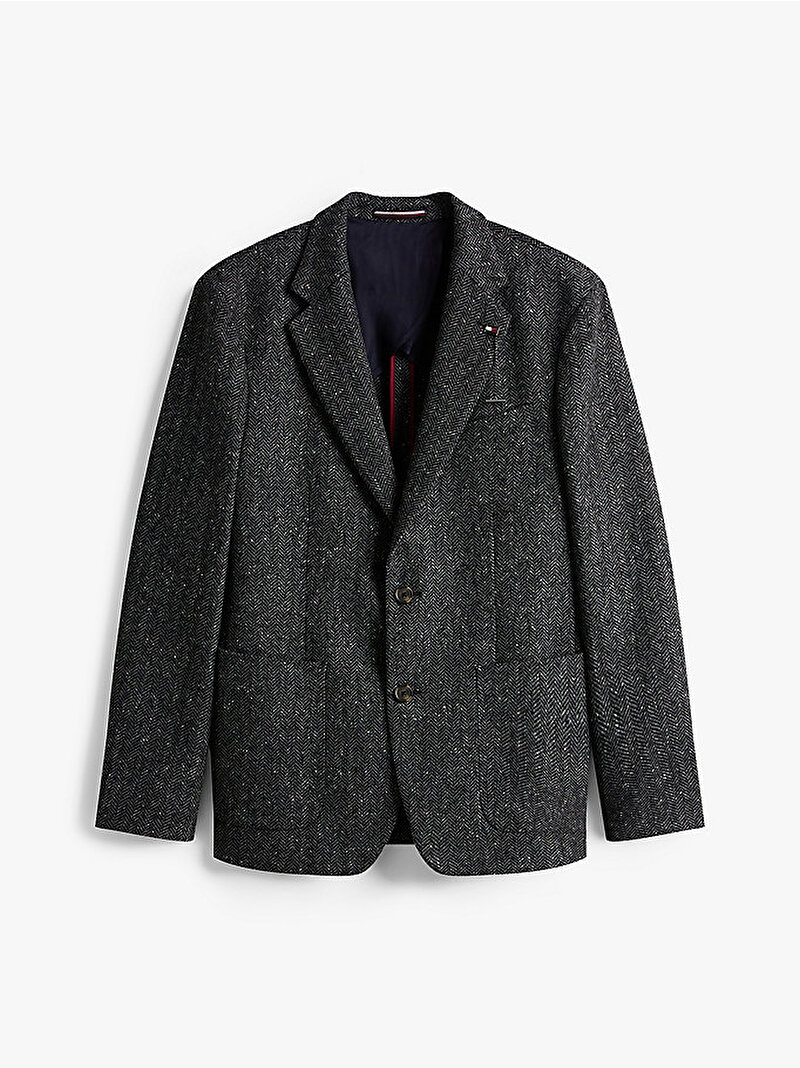 Erkek Tweed Herringbone Blazer Gri MW0MW40759P92