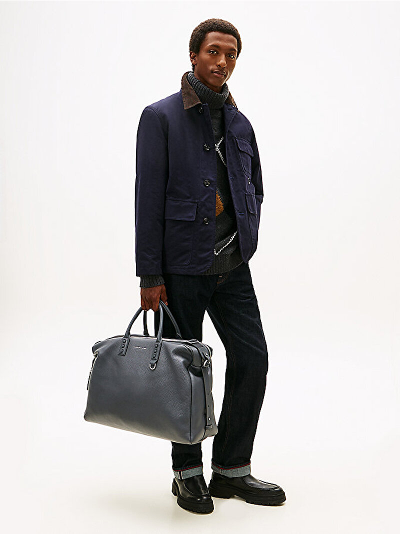 Erkek TH Premium Leather Duffle Çanta Gri AM0AM14035PSM