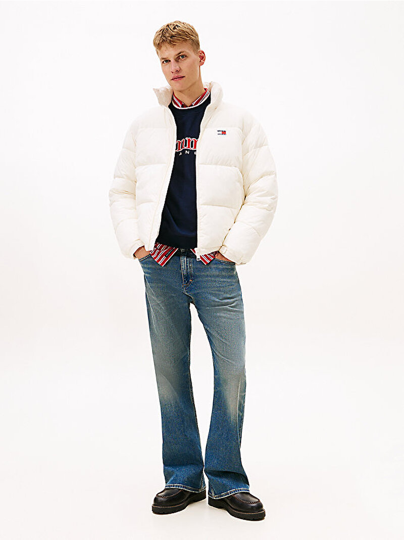 Erkek TJM Hooded Flag Puffer Mont Beyaz DM0DM22730YBH