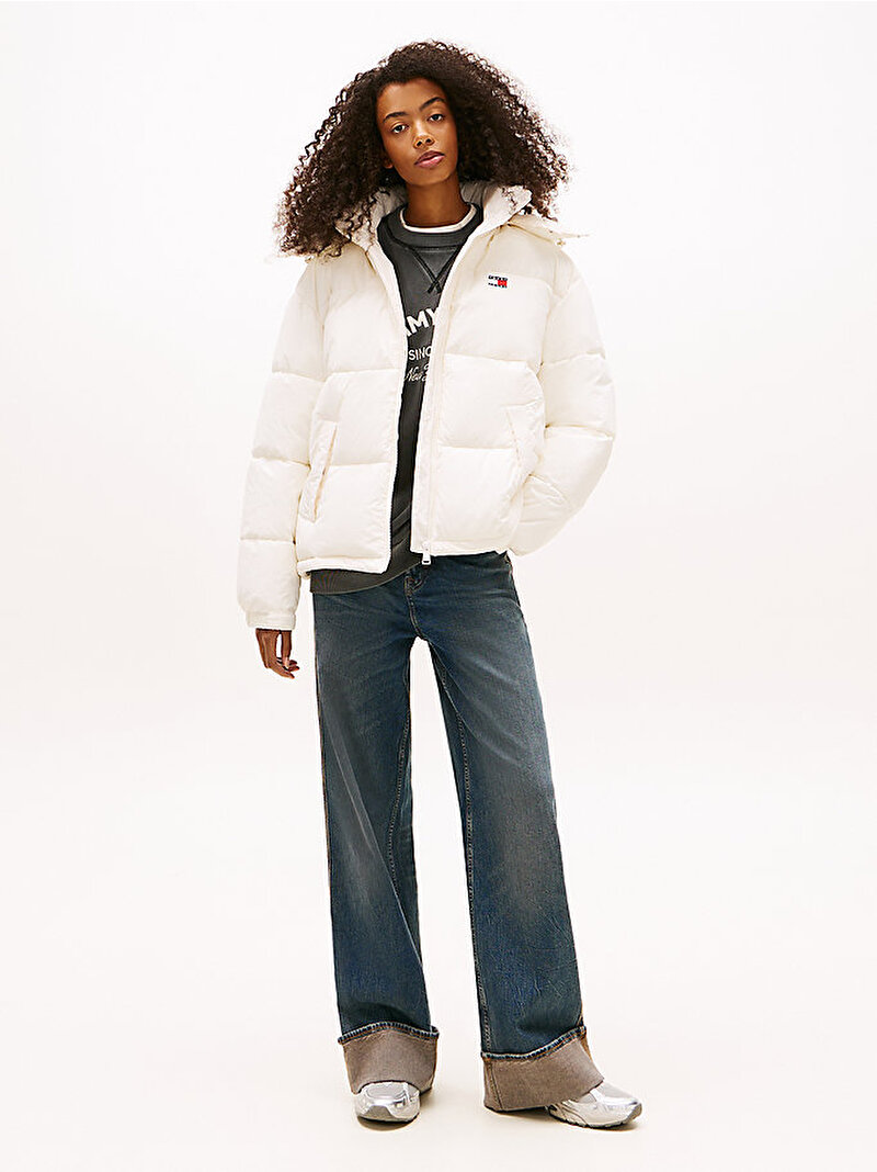Kadın TJW Oversize Hooded Flag Puffer Mont Beyaz DW0DW22041YBH